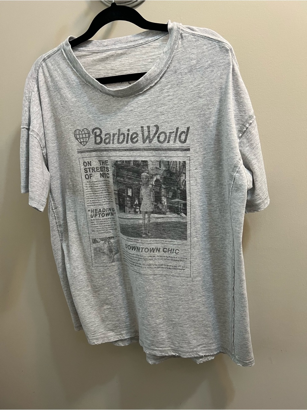 aerie Light Gray Crewneck Graphic Tee Raw edges Size M